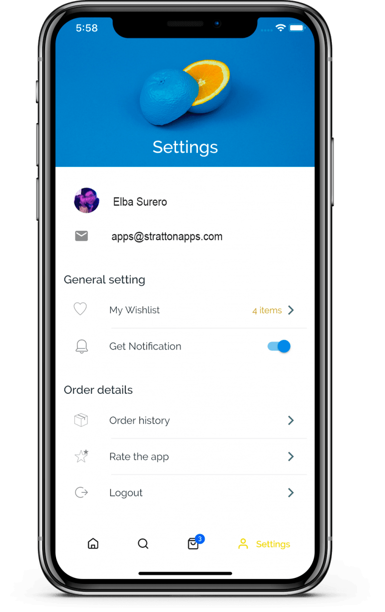 User settings, Stratton Apps project